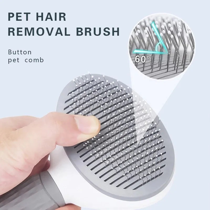 Soft rubber pet hair brush removing loose fur from a dog’s short coat