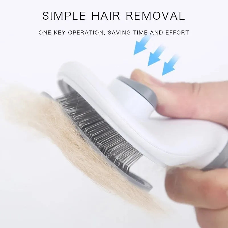 Soft rubber pet hair brush removing loose fur from a dog’s short coat