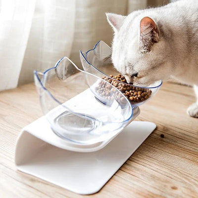 Non-slip double pet bowl for cats and dogs with food and water sections”